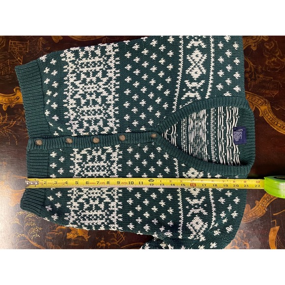 Vtg Gap Green White Fair Isle Cotton Crop Cardigan Sweater Preppy Heritage 90s L - Picture 8 of 9